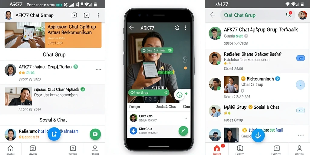 Screenshot antarmuka aplikasi AFK77 untuk chat grup yang interaktif.