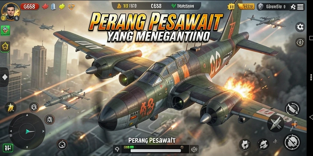Antarmuka G668 menampilkan pesawat tempur dan aksi pertempuran yang mendebarkan.